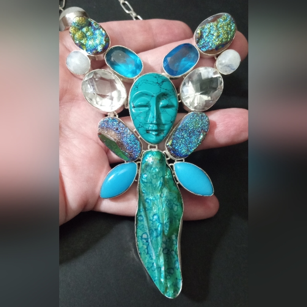 Handcrafted Abstract Fairy Angel Multi Gemstone Necklace